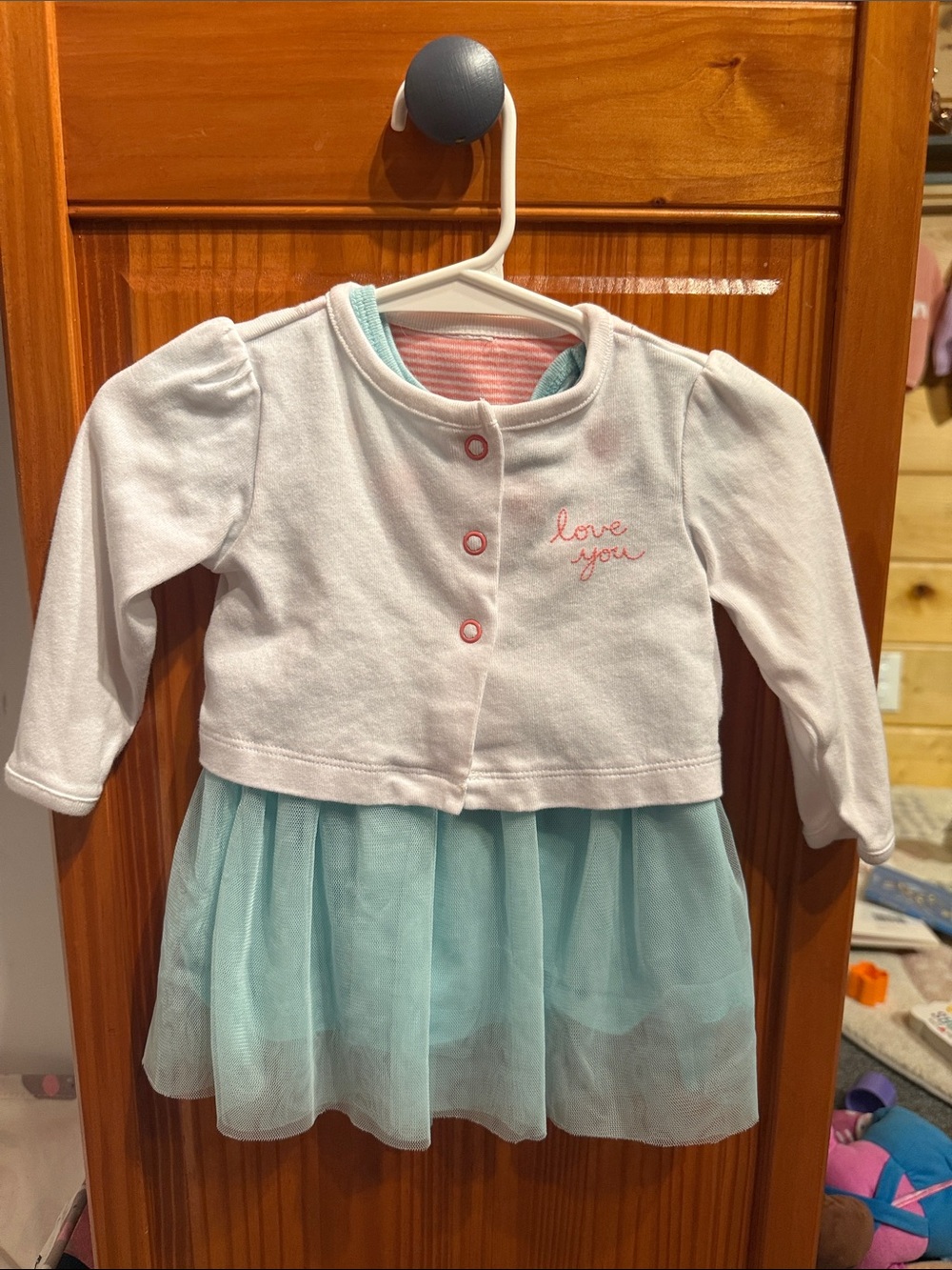 Carter's White Cardigan with Mint Blue Tulle Dress